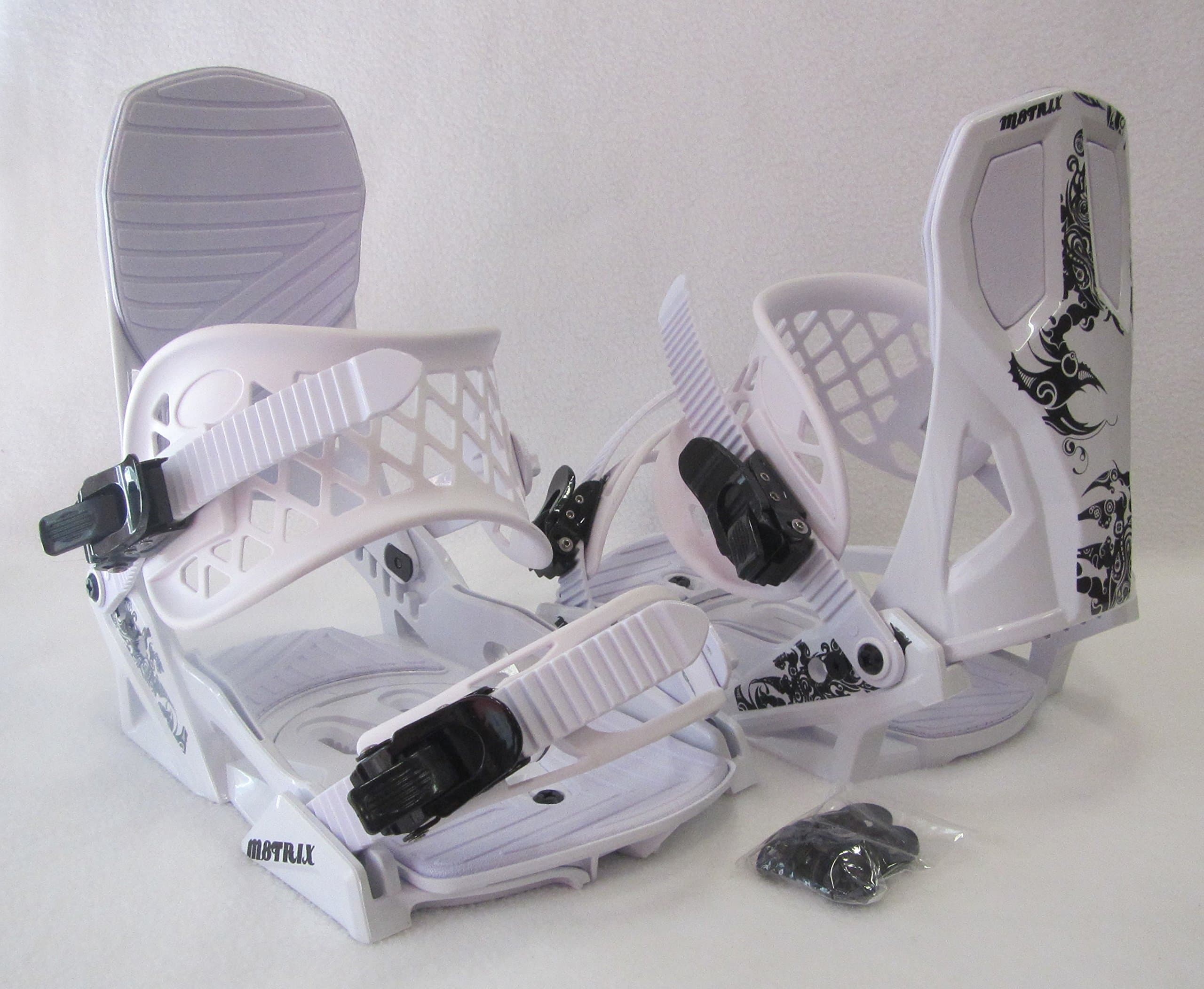 MEN'S M8TRIX SNOWBOARD BINDINGS (4X4 PATTERN) LARGE BOOT SIZES: 10-12 (WHITE/BLACK)