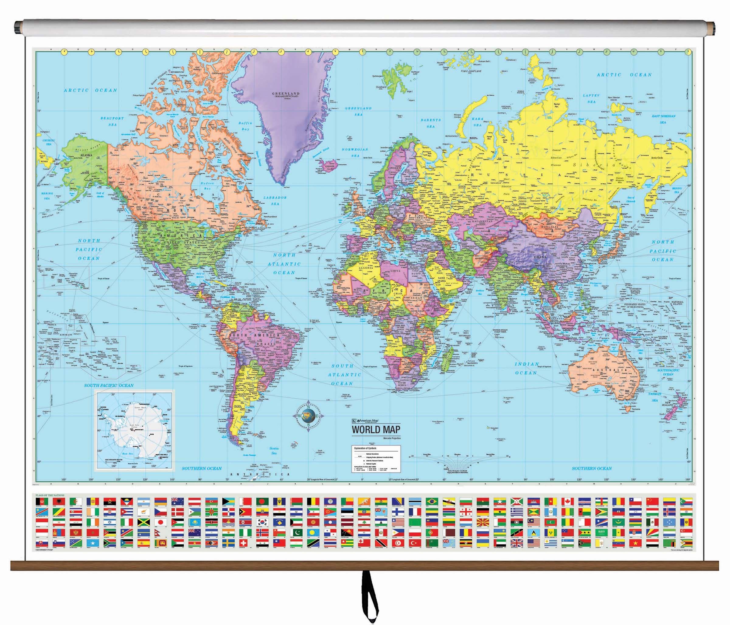 World Advanced Political Classroom Map on Roller