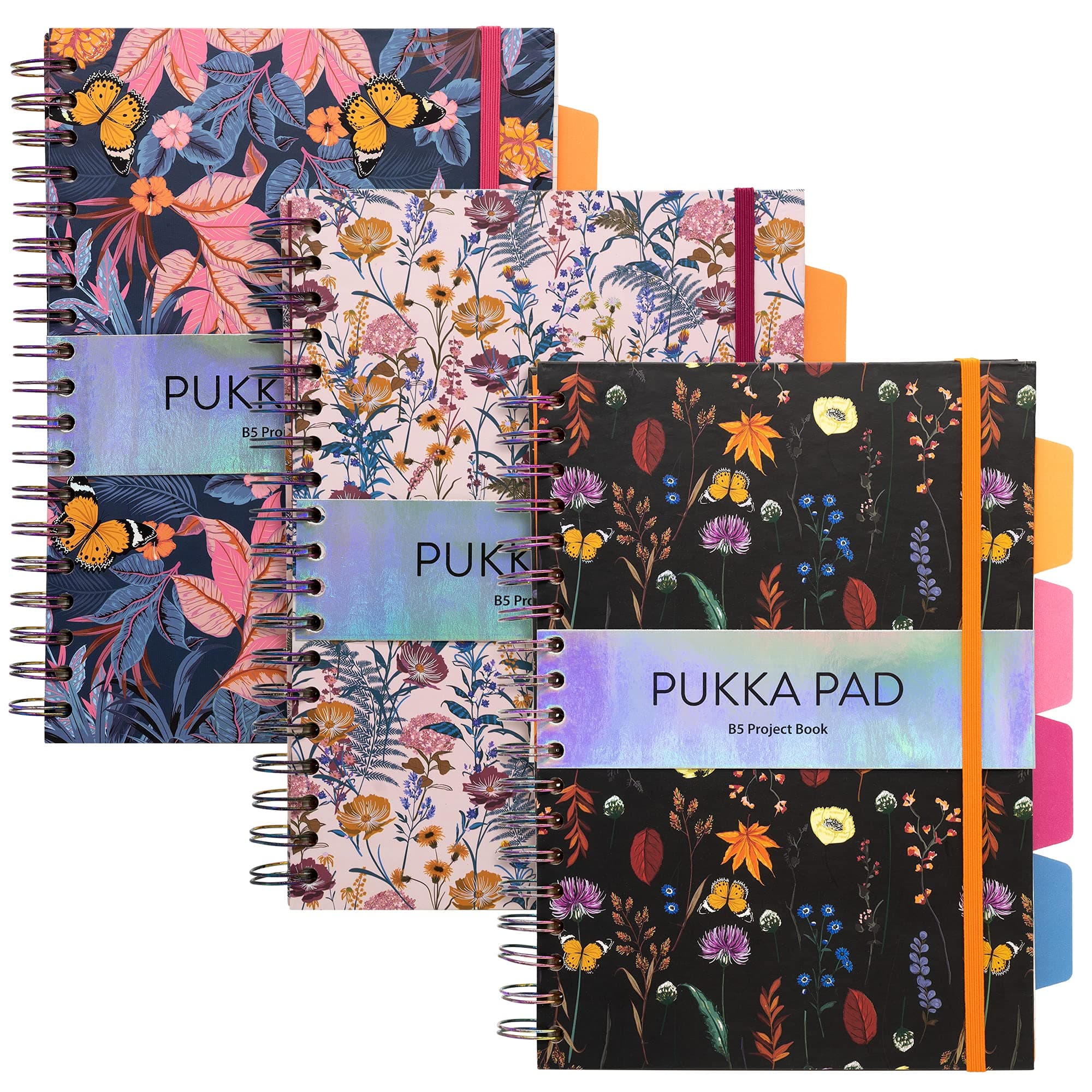 – Pukka Pad Bloom B5 Project Book – Pack of 3 Wirebound Notebooks with 4 Repositionable Dividers with Tabs for Organisation and Personalisation – 200 Pages, 100 Sheets of 80GSM Paper