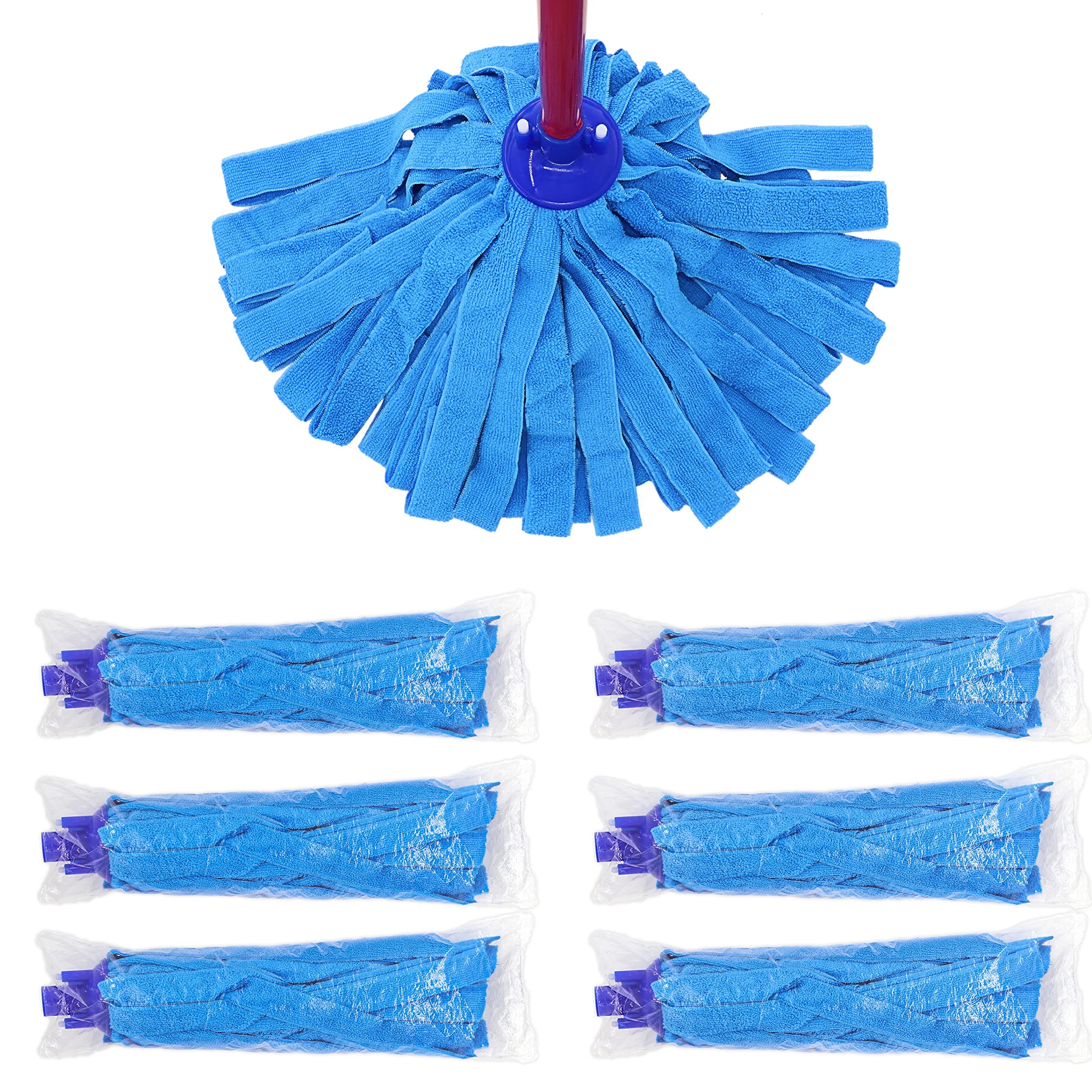 6 PCS Blue Microfiber Mop Replacement Compatible with All Standard US Threading Pole &0.8" Diameter Mop Handle